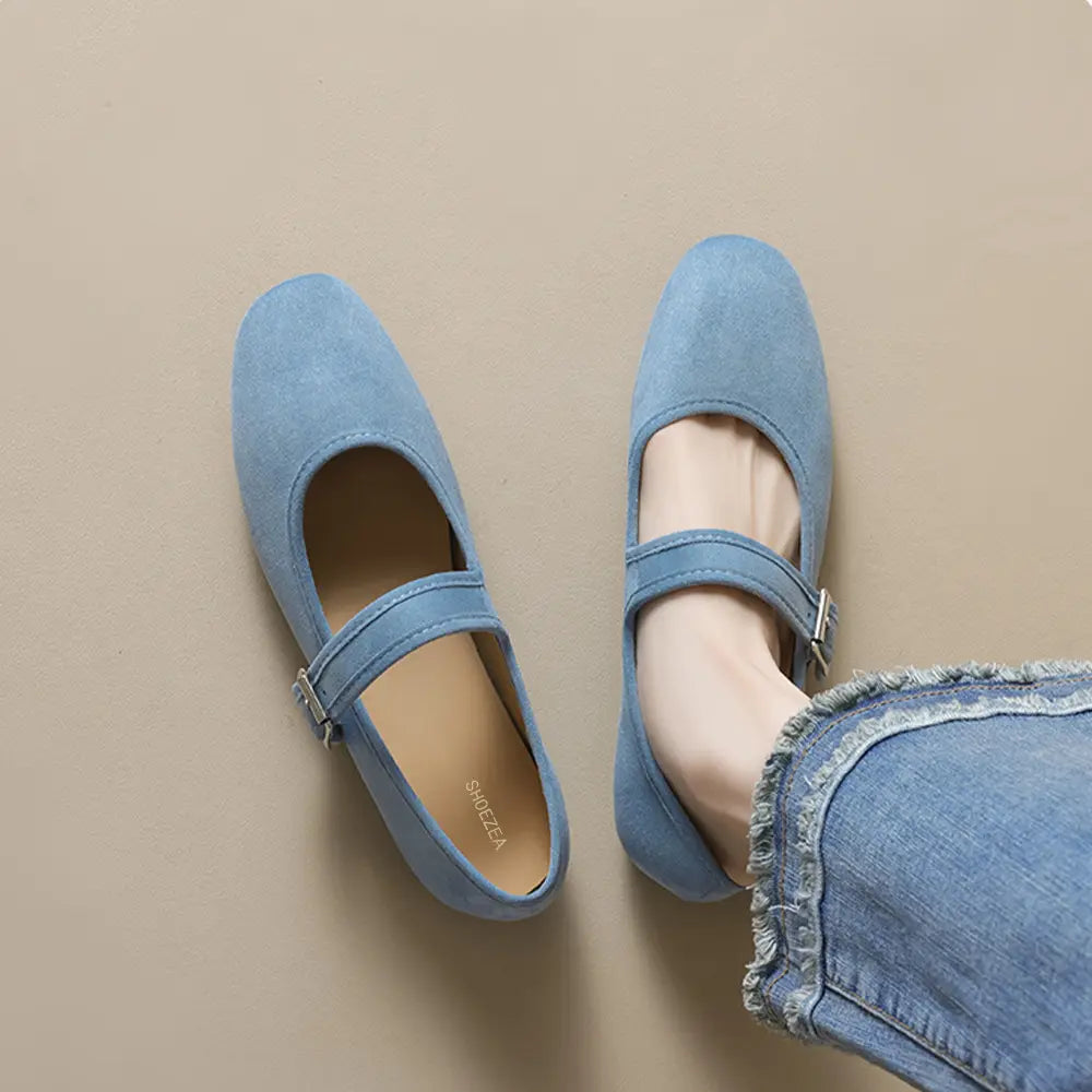 Shoezea French Mary Jane Ballet Flats – Soft Suede Round Toe Shoes