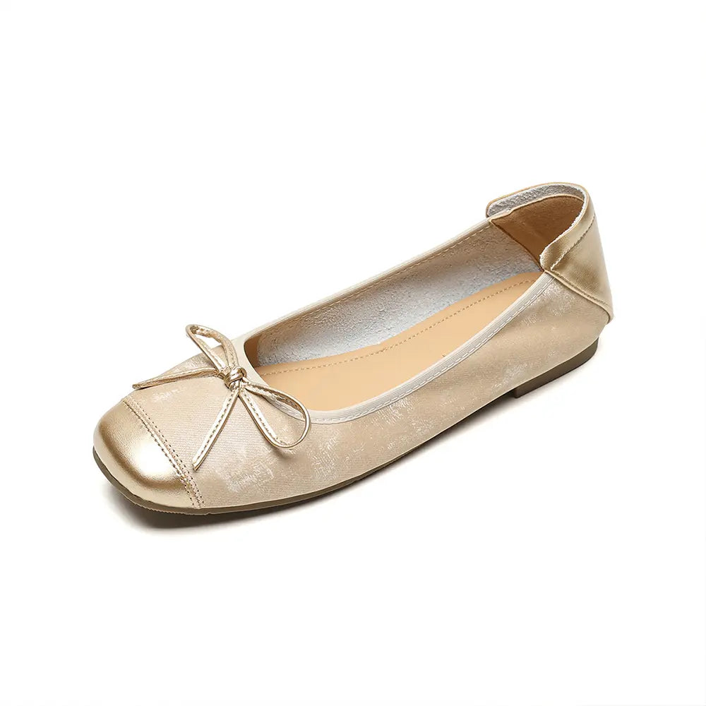 Shoezea Bow Ballet Flats for Women – Soft Sole Square Toe Slip-On Shoes