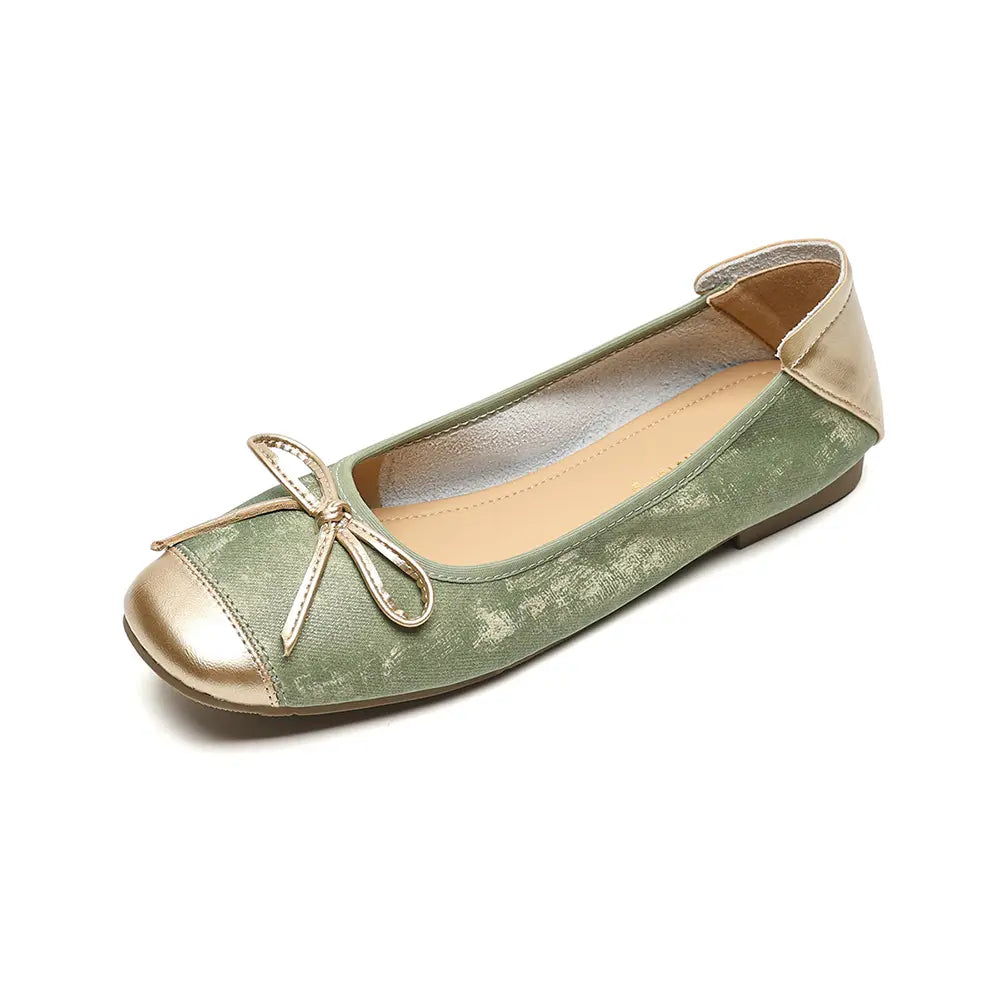 Shoezea Bow Ballet Flats for Women – Soft Sole Square Toe Slip-On Shoes