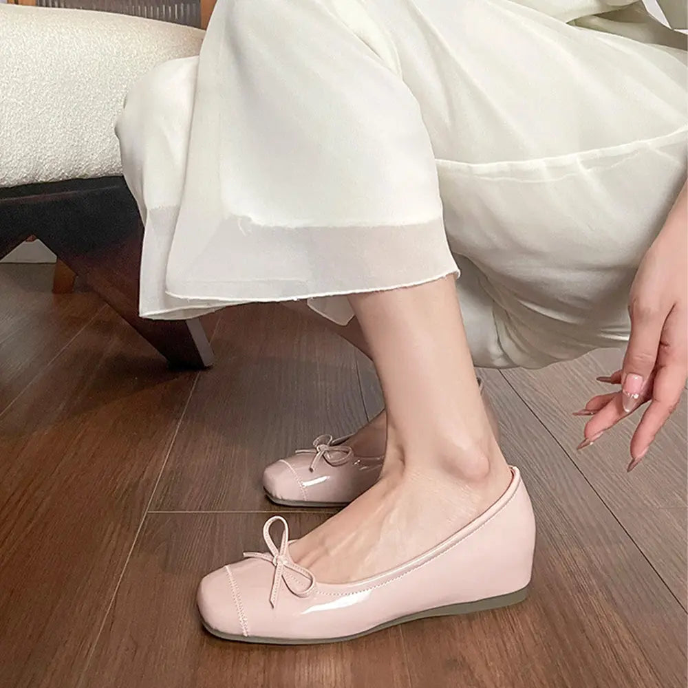 Shoezea Square Toe Ballet Flats – Women’s Hidden Heel Bow Flats