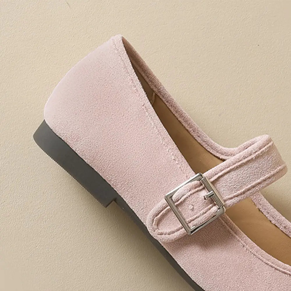 Shoezea French Mary Jane Ballet Flats – Soft Suede Round Toe Shoes