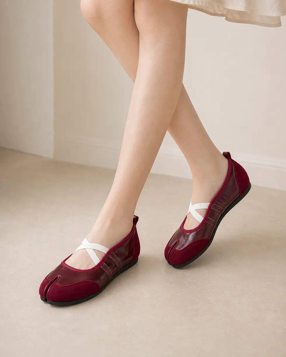 Shoezea Split-Toe Tabi Ballet Sneakers with Crisscross Straps