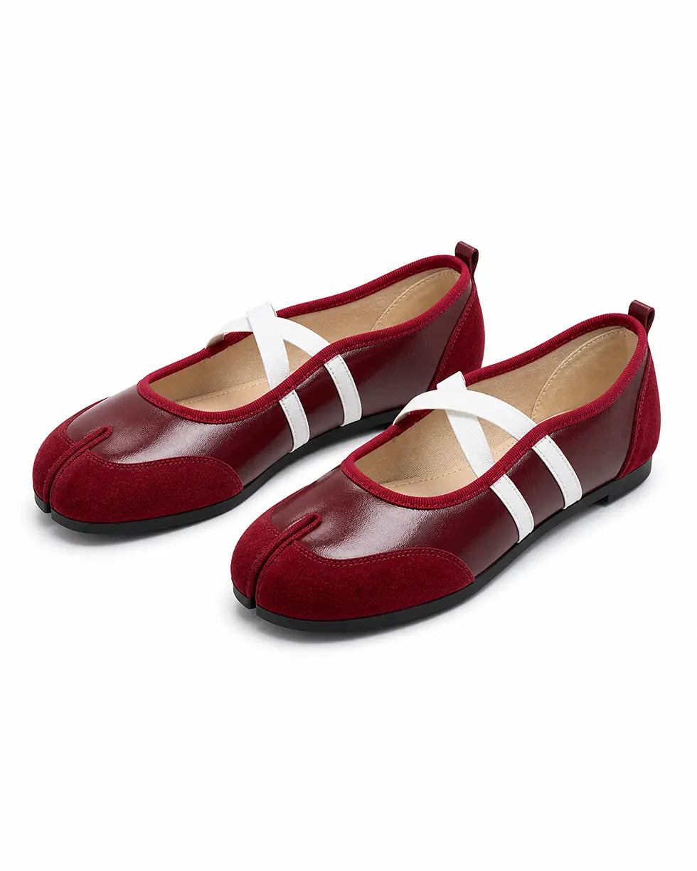Shoezea Split-Toe Tabi Ballet Sneakers with Crisscross Straps