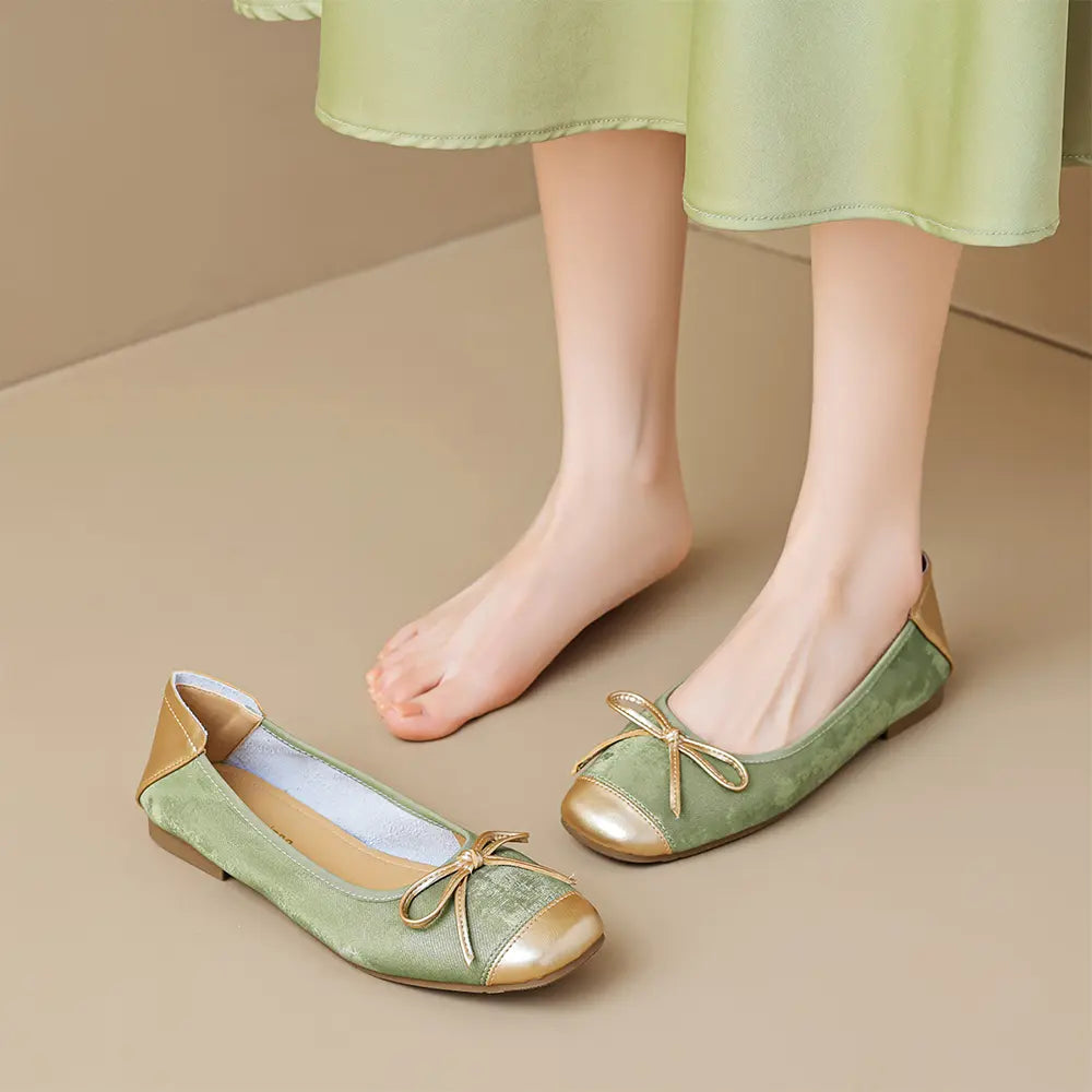 Shoezea Bow Ballet Flats for Women – Soft Sole Square Toe Slip-On Shoes