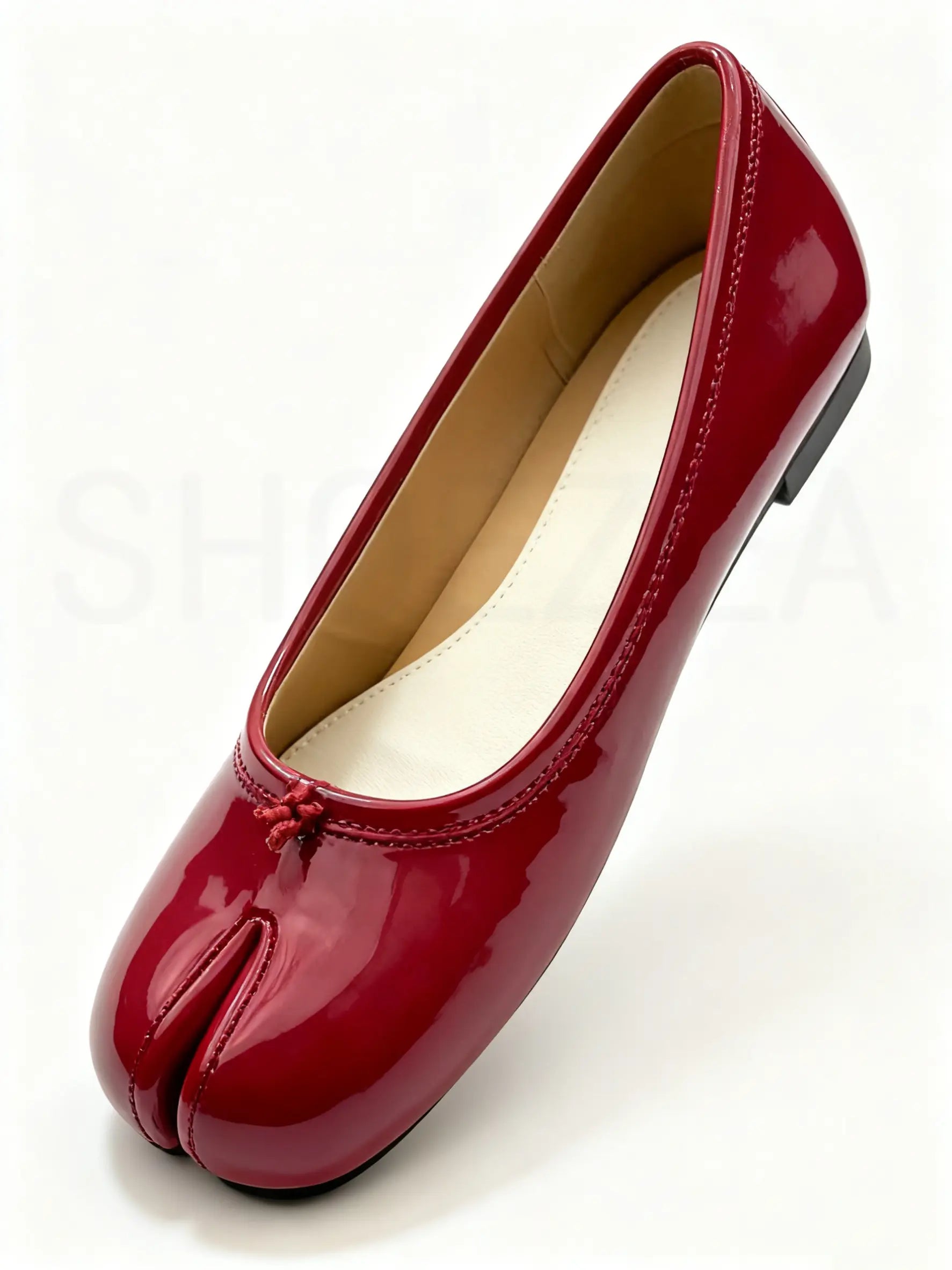 Shoezea Patent Leather Split-Toe Tabi Ballet Flats with Glossy Finish