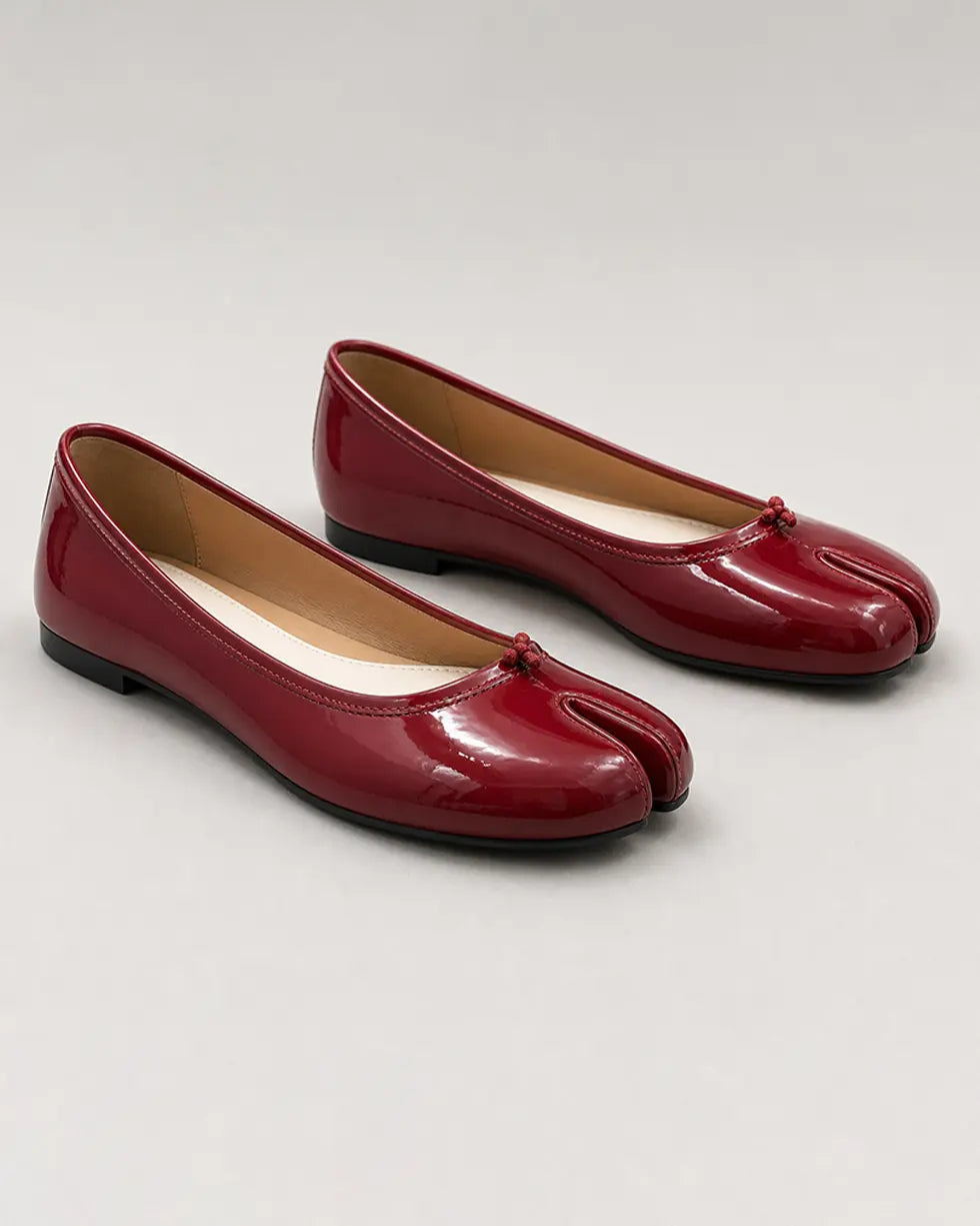 Shoezea Patent Leather Split-Toe Tabi Ballet Flats with Glossy Finish