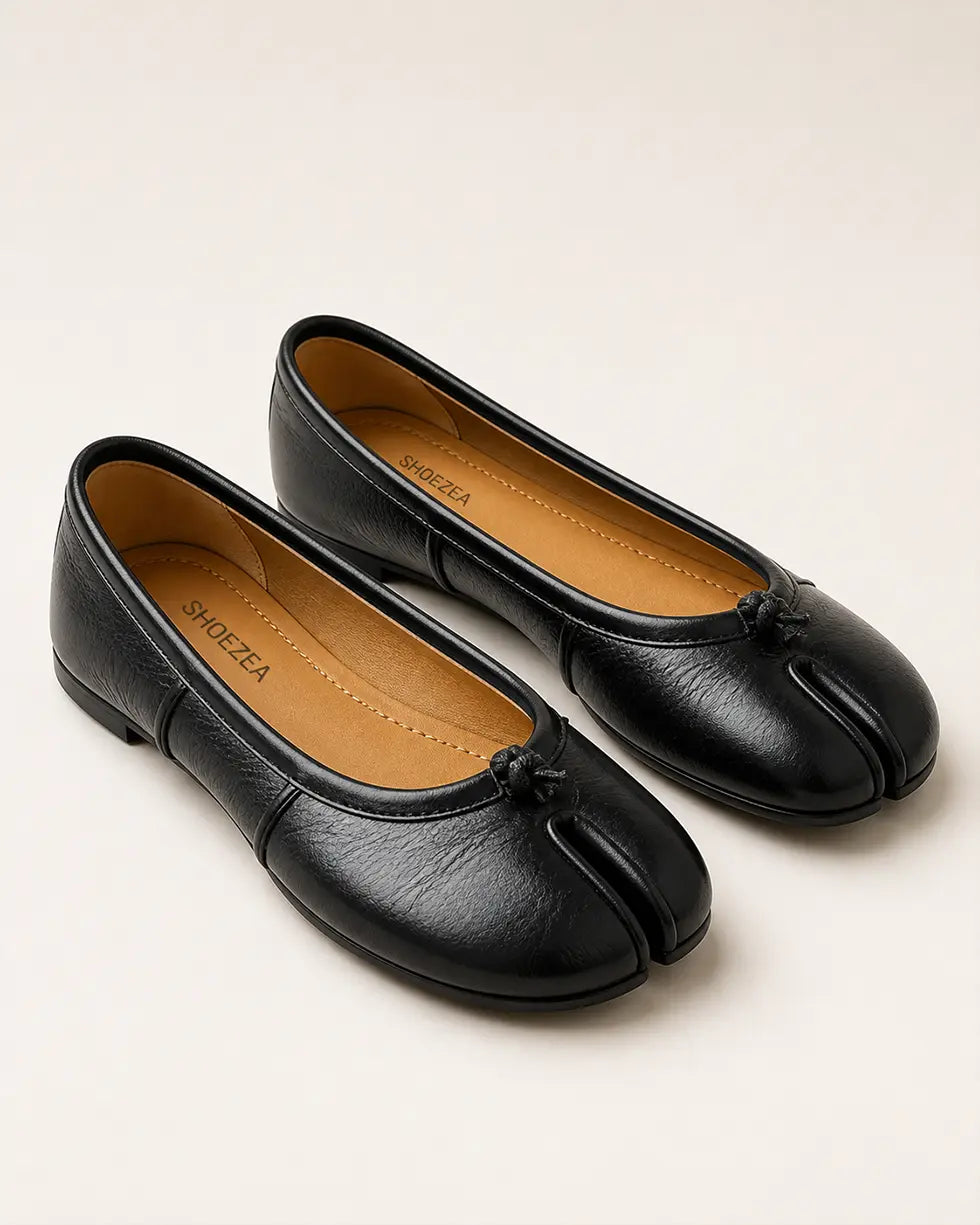 Shoezea Split-Toe Tabi Ballet Flats with Soft Ruched Design