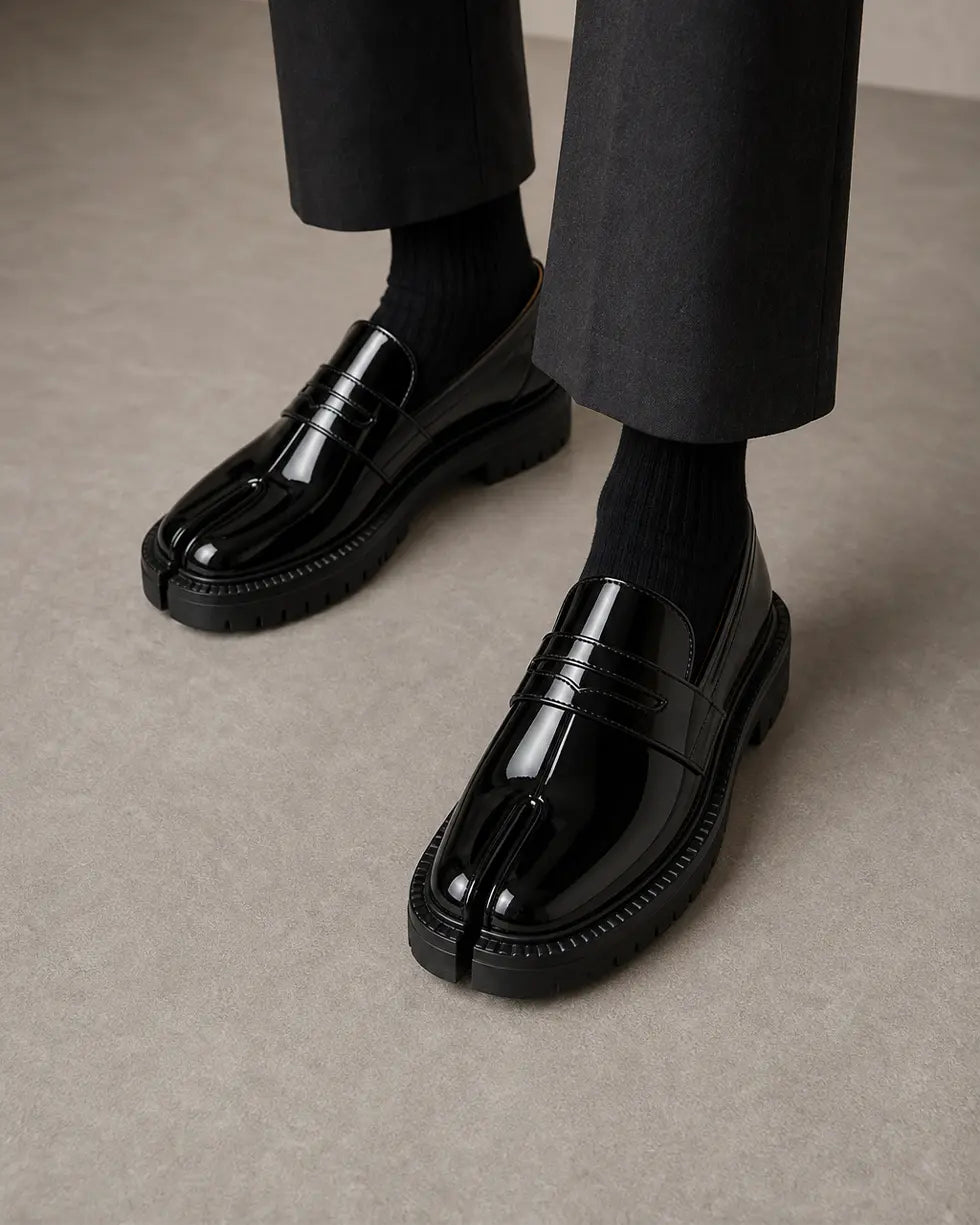 Shoezea Split-Toe Tabi Loafers with Chunky Block Heel