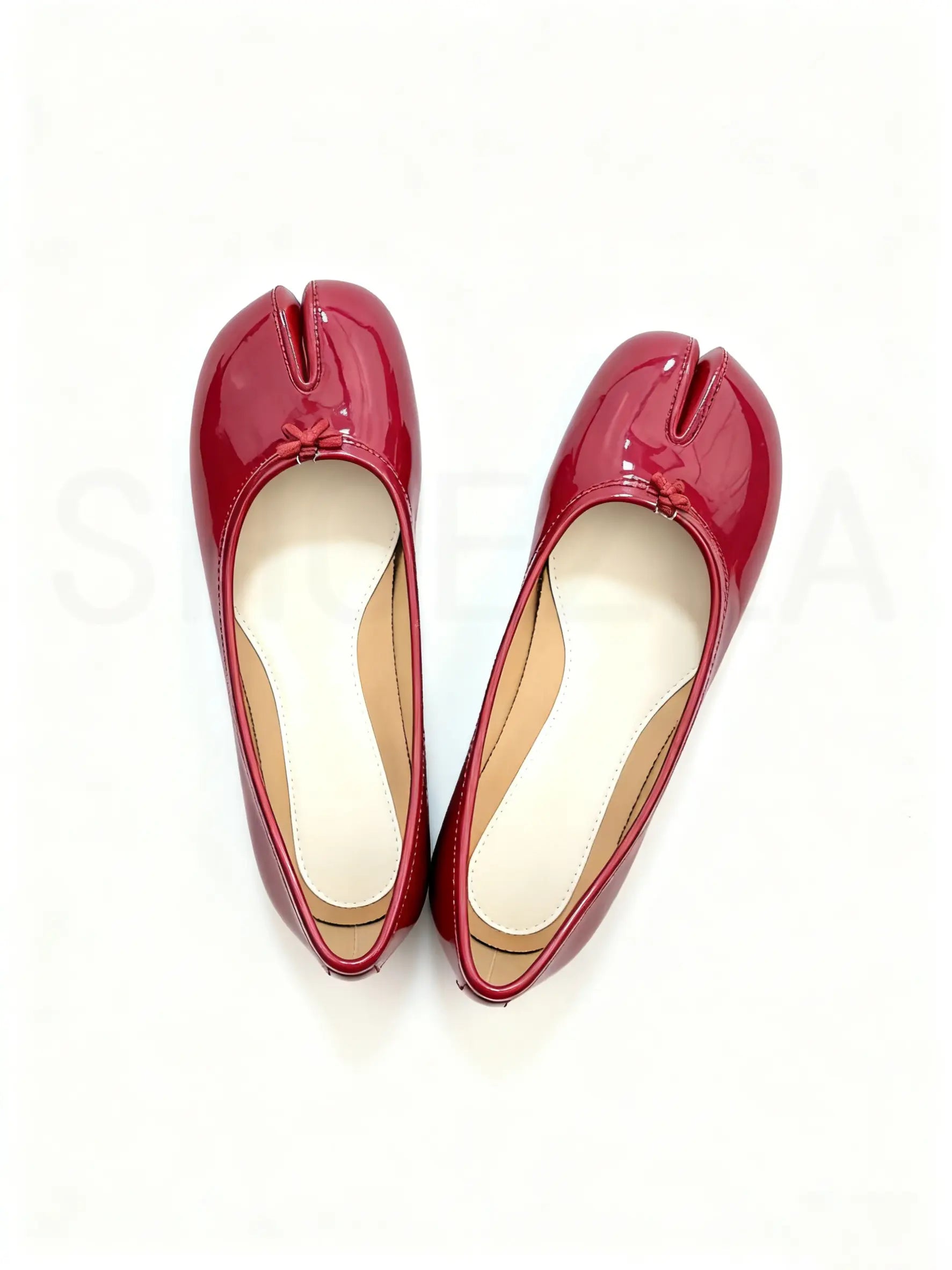 Shoezea Patent Leather Split-Toe Tabi Ballet Flats with Glossy Finish