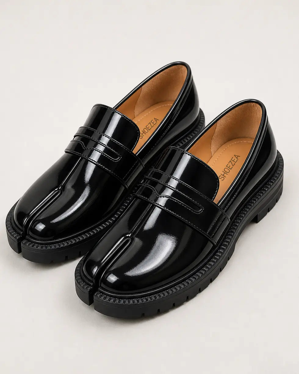 Shoezea Split-Toe Tabi Loafers with Chunky Block Heel