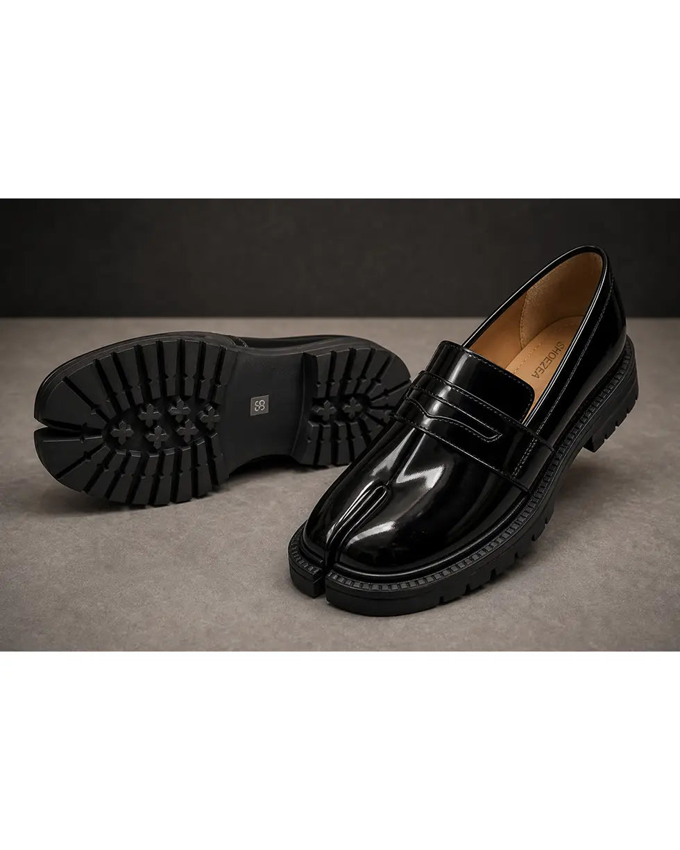 Shoezea Split-Toe Tabi Loafers with Chunky Block Heel