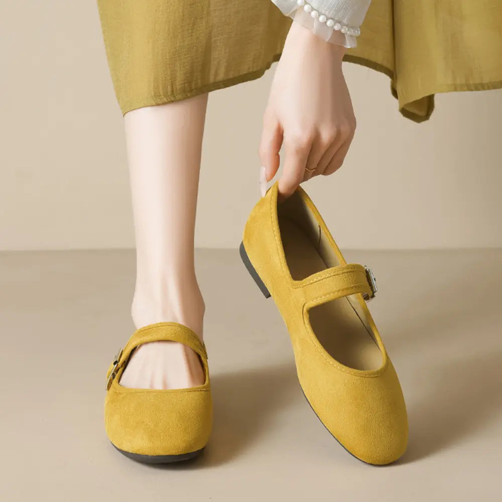 Shoezea French Mary Jane Ballet Flats – Soft Suede Round Toe Shoes