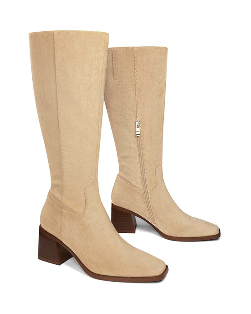 Shoezea Women's Knee High Boots Chunky Heel Square Toe Tall Boots