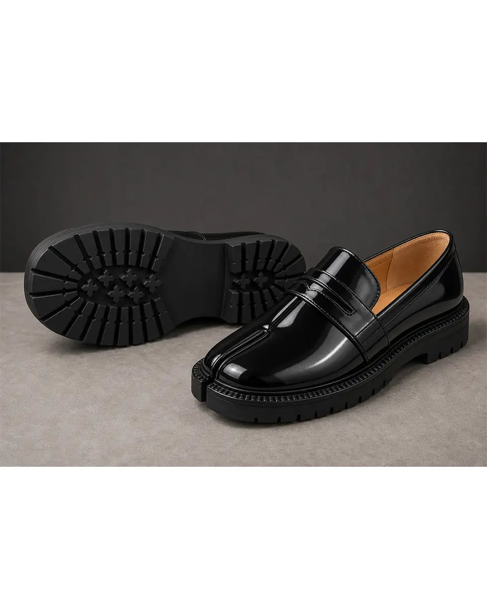 Shoezea Split-Toe Tabi Loafers with Chunky Block Heel