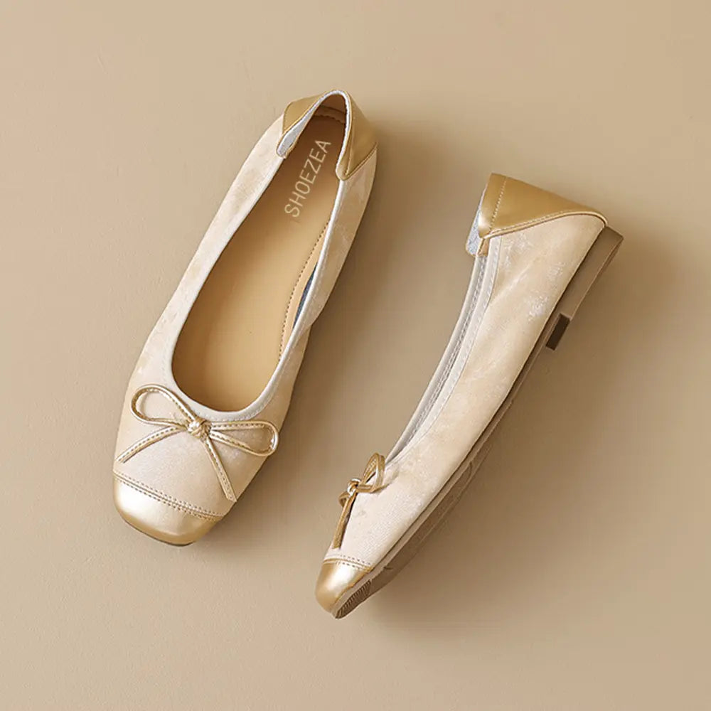 Shoezea Bow Ballet Flats for Women – Soft Sole Square Toe Slip-On Shoes