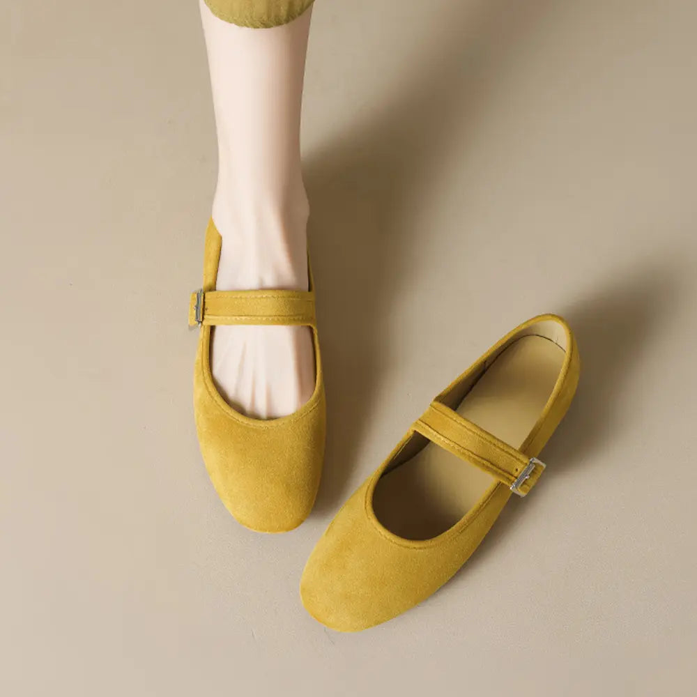 Shoezea French Mary Jane Ballet Flats – Soft Suede Round Toe Shoes