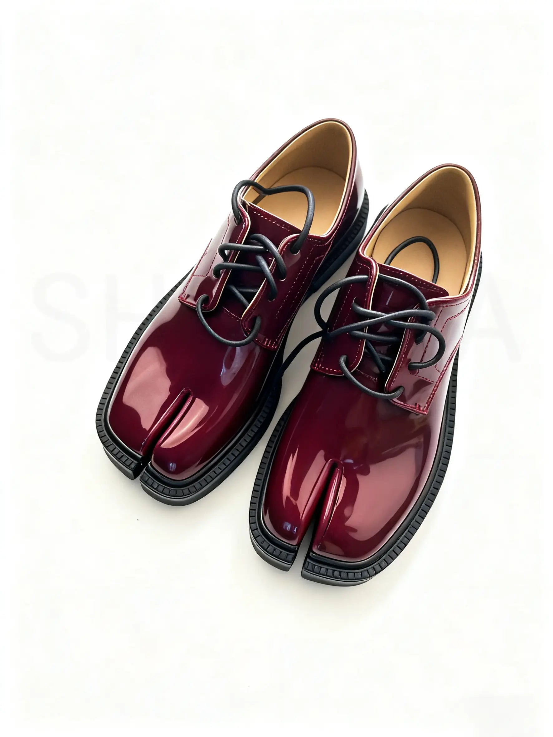 Shoezea Lace-Up Split-Toe Tabi Loafers with Chunky Block Heel