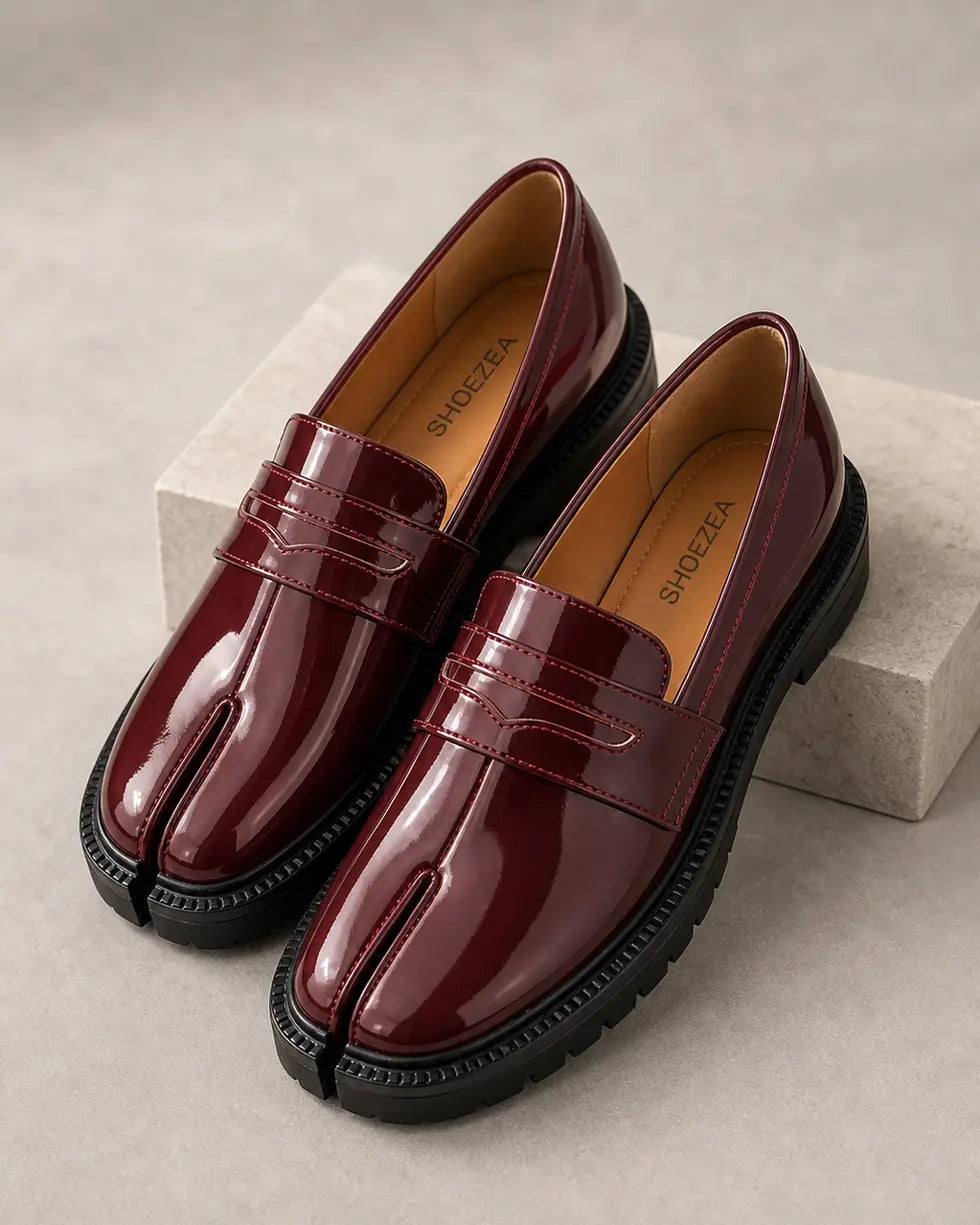 Shoezea Split-Toe Tabi Loafers with Chunky Block Heel