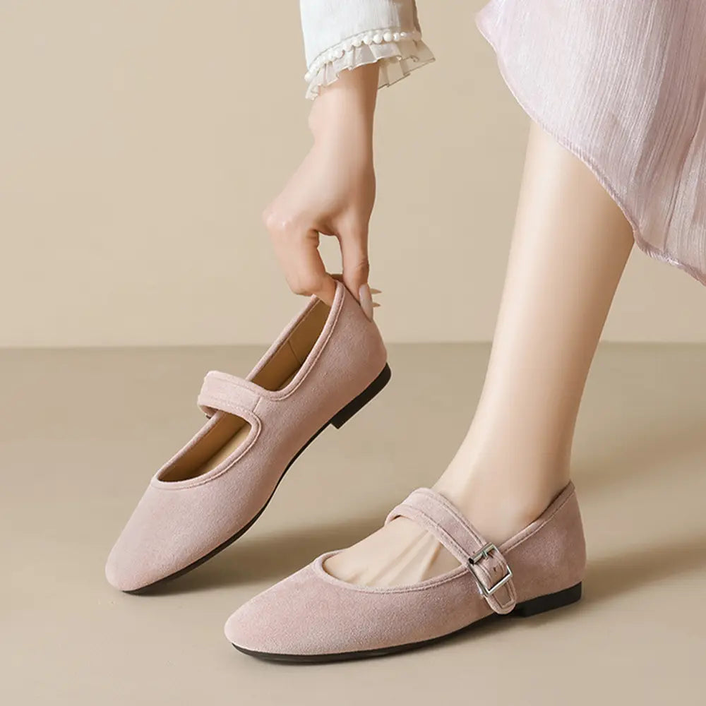 Shoezea French Mary Jane Ballet Flats – Soft Suede Round Toe Shoes