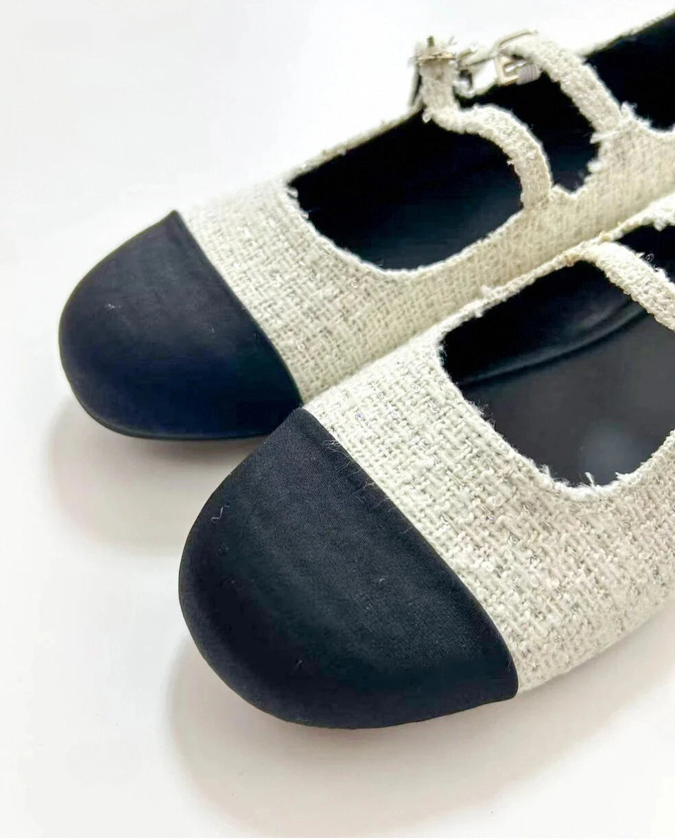 Color Block Double Straps Flats