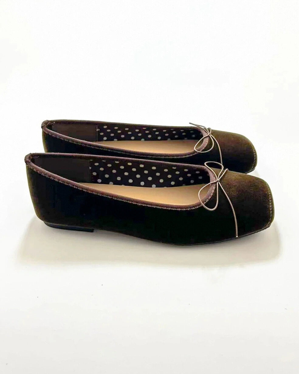 Suede Plain Toe Ballet Flats