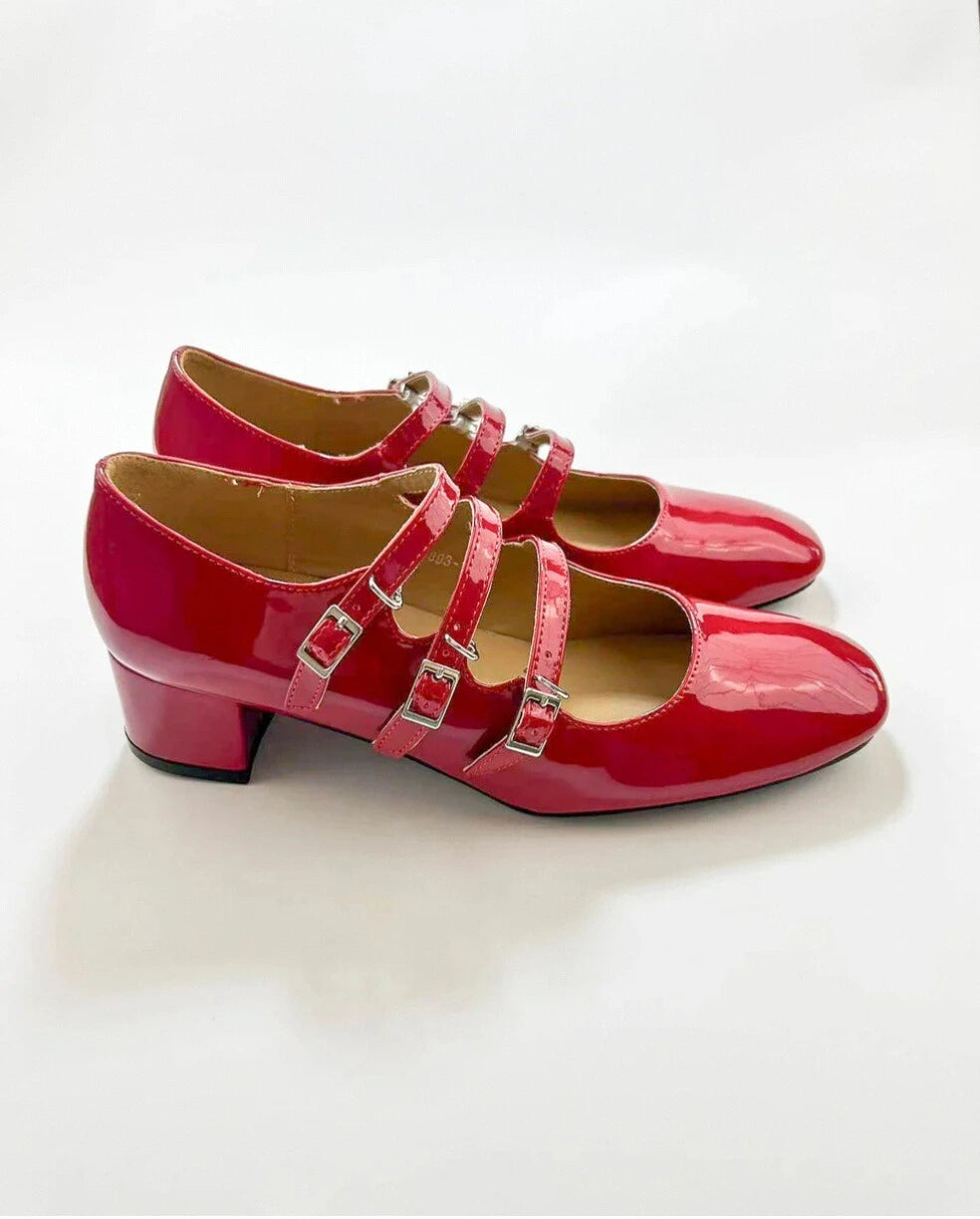Three Buckle Heeled Mary Janes