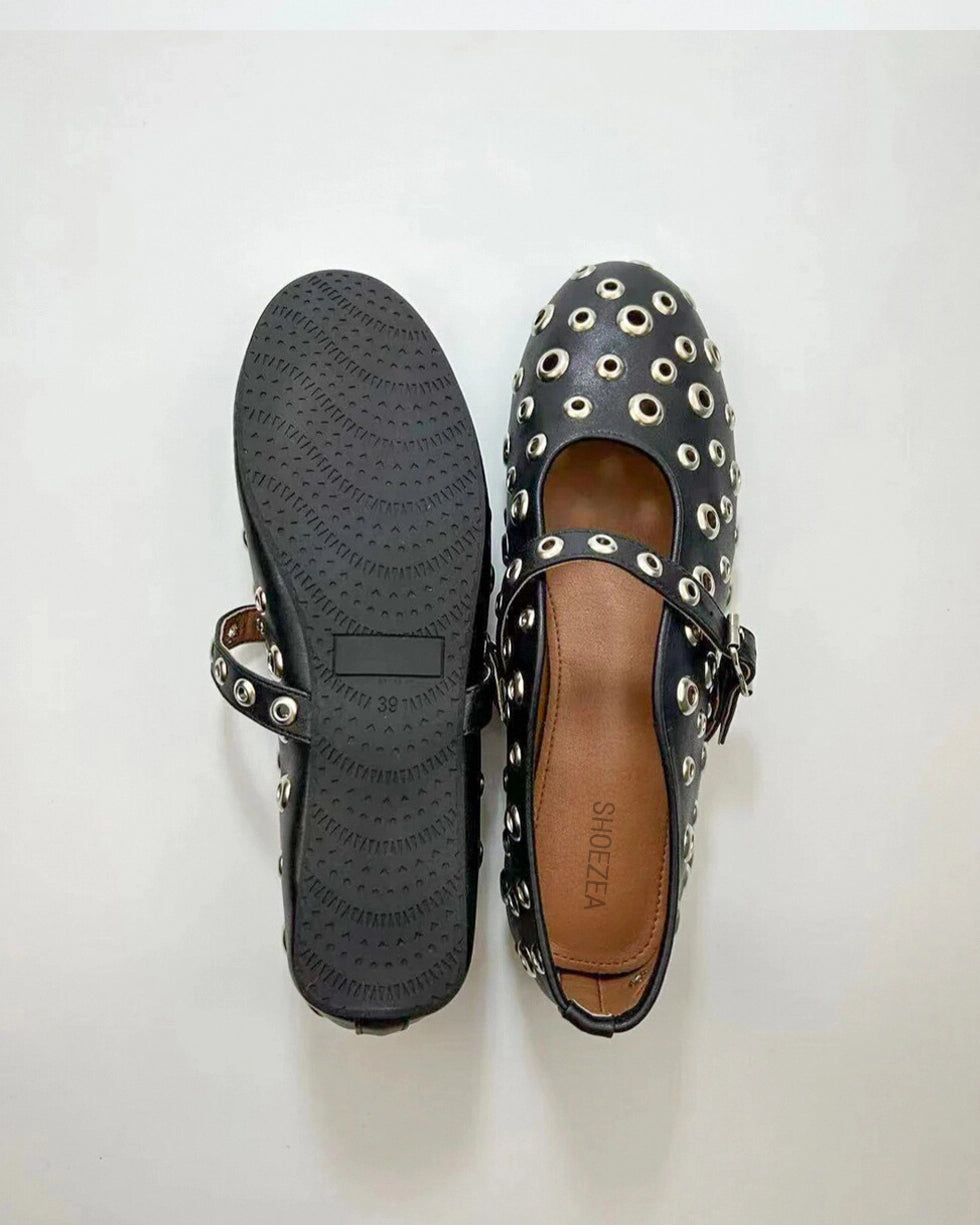 Hollow Out Studs Ballet Flats