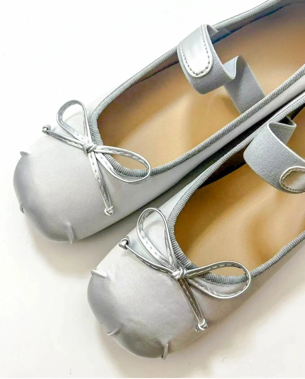 Satin Bow Tie Ballet Flats