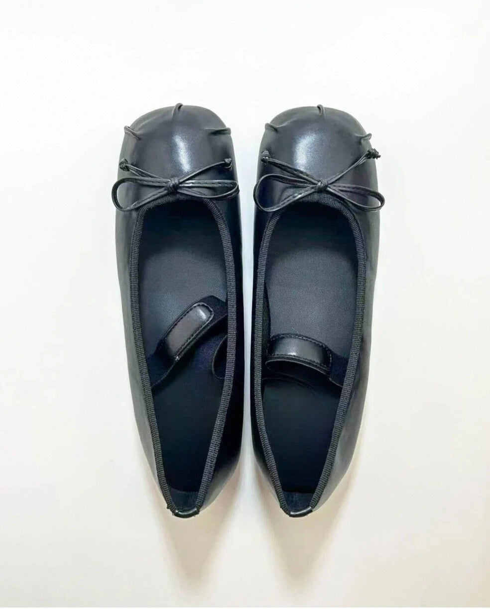 Satin Bow Tie Ballet Flats