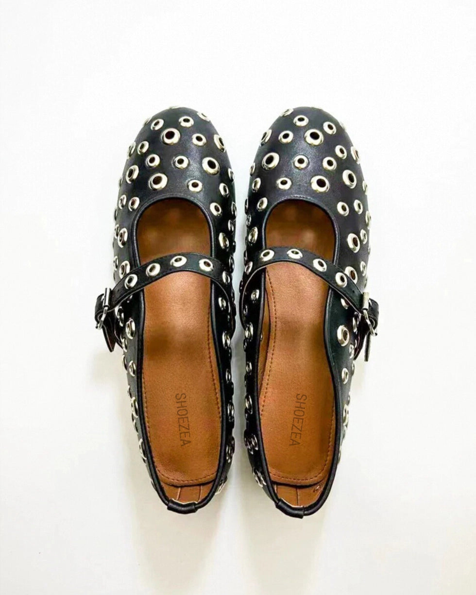 Hollow Out Studs Ballet Flats