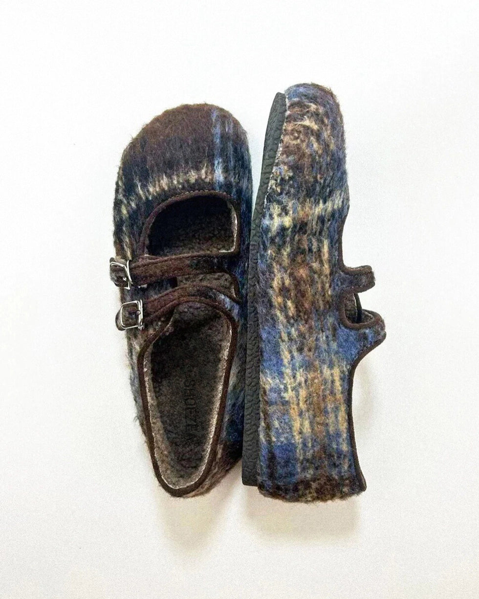 Faux Fur Lattice Double Straps Flats