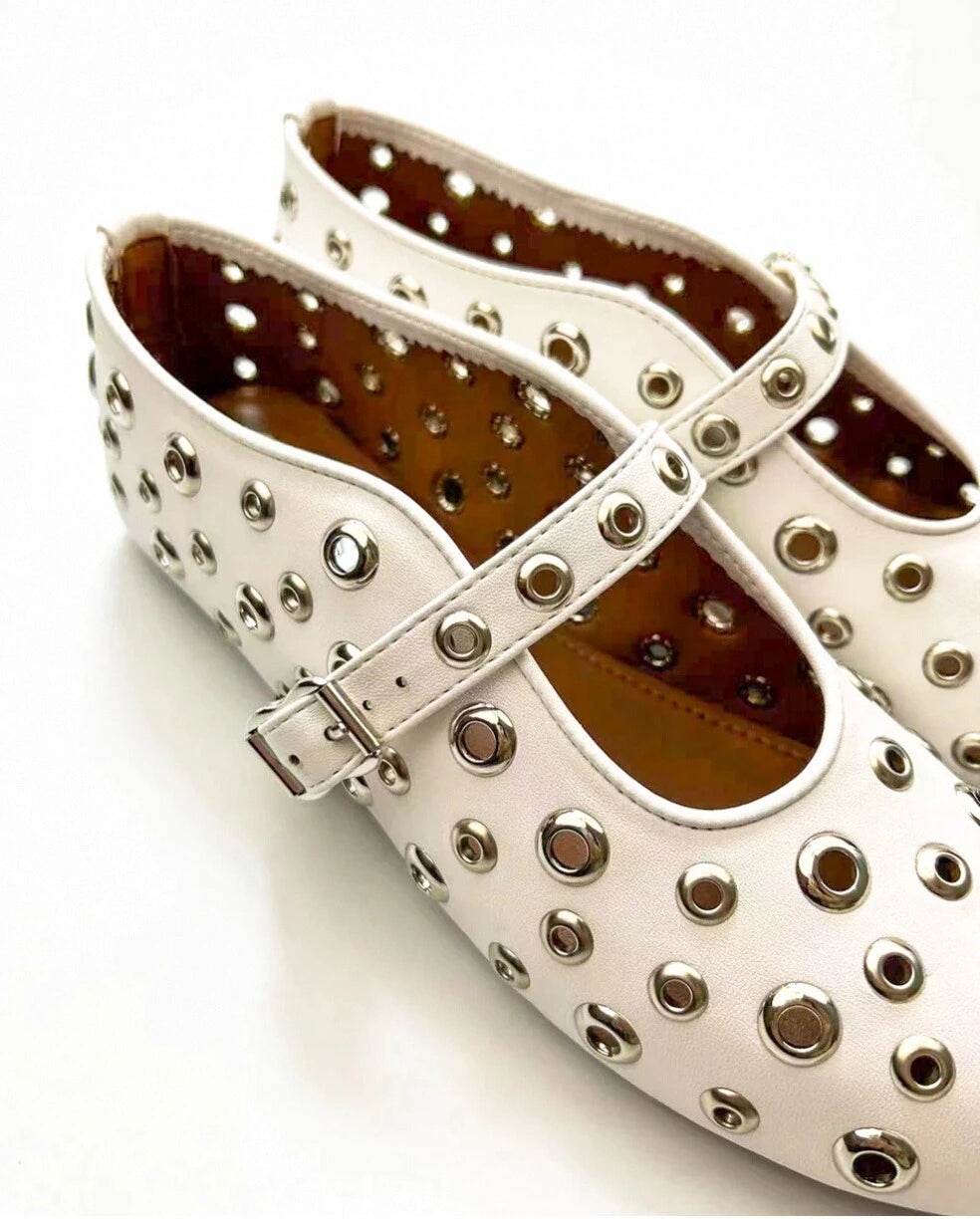 Hollow Out Studs Ballet Flats