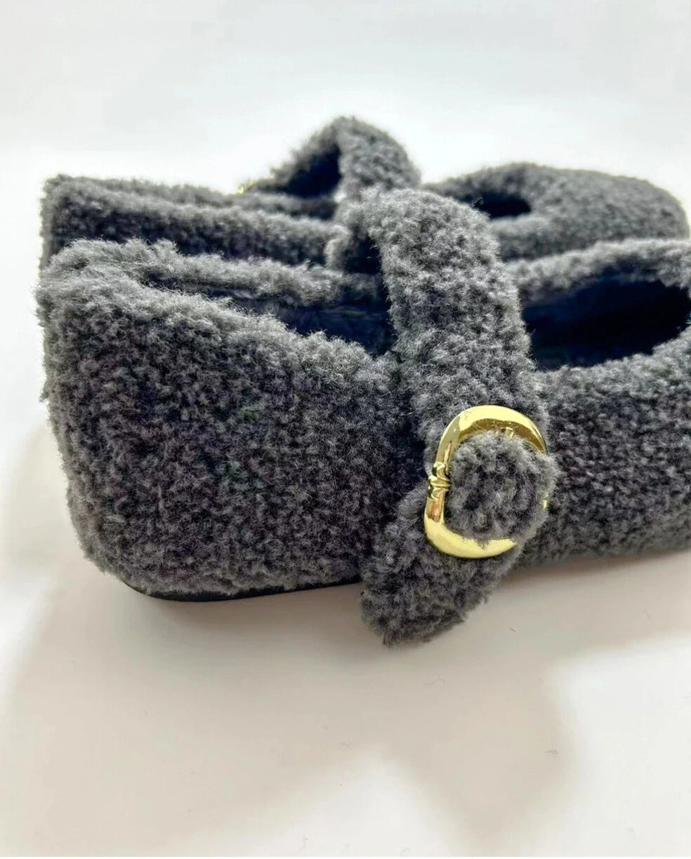 Faux Fur Mary Jane Flats