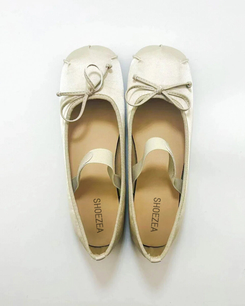 Satin Bow Tie Ballet Flats