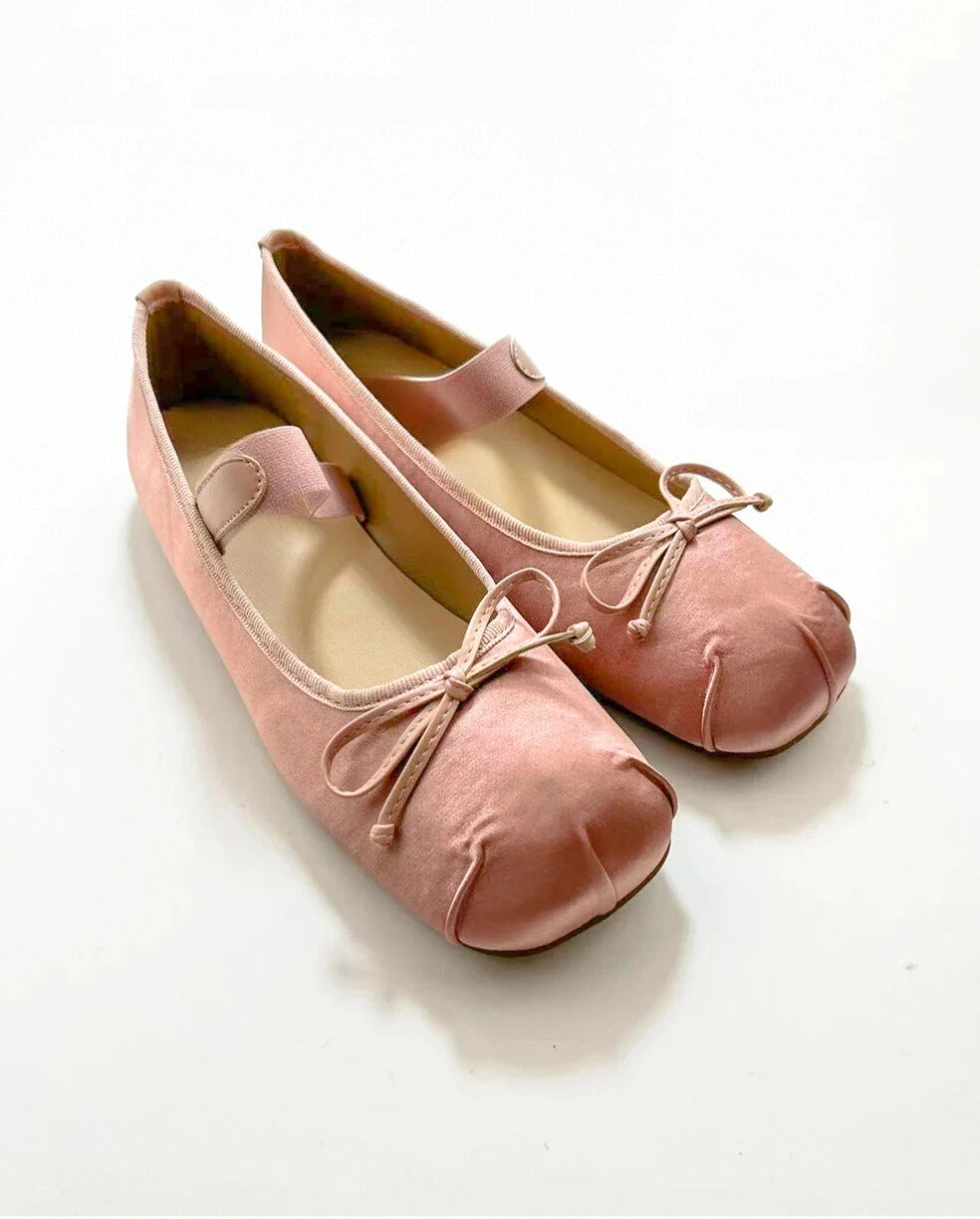 Satin Bow Tie Ballet Flats
