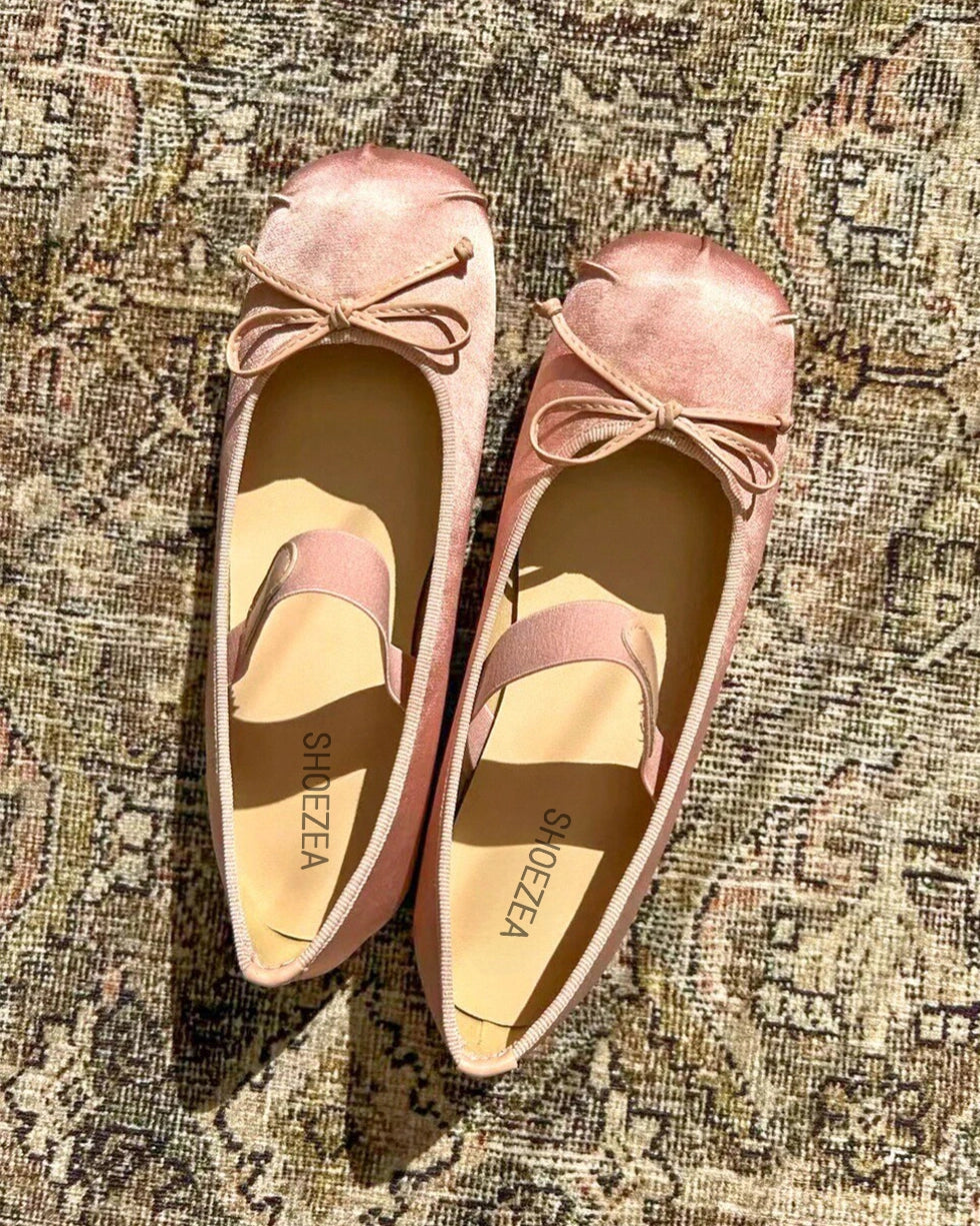 Satin Bow Tie Ballet Flats