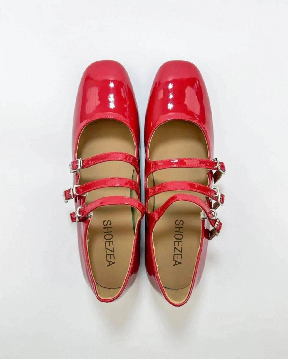 Three Buckle Heeled Mary Janes