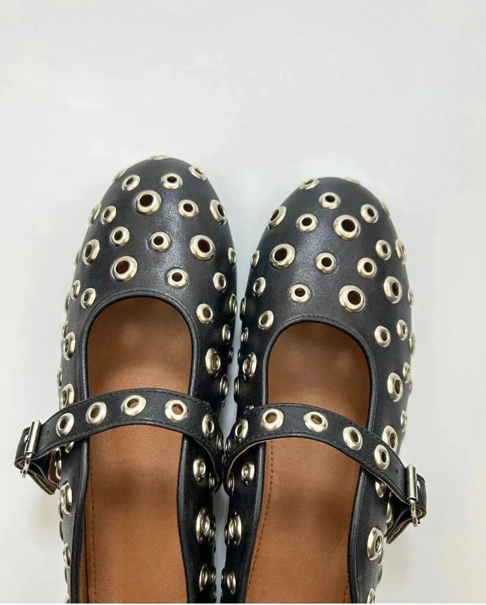 Hollow Out Studs Ballet Flats