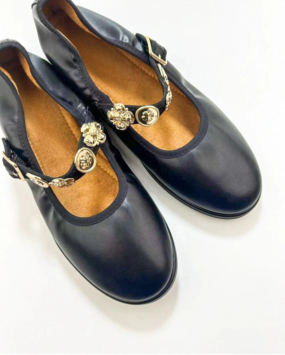 Metal Strap Round Toe Mary Janes
