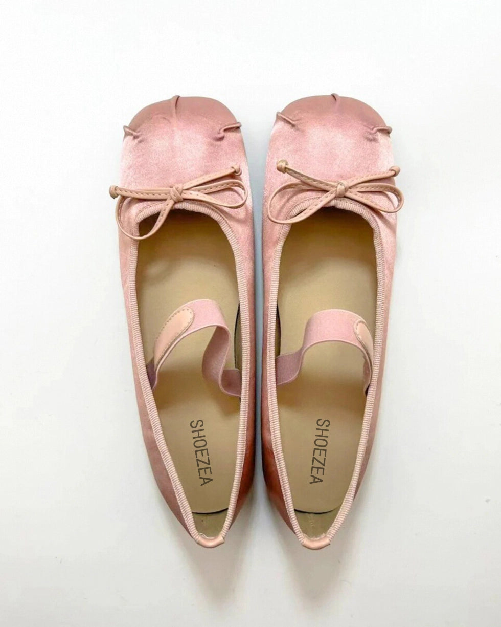 Satin Bow Tie Ballet Flats