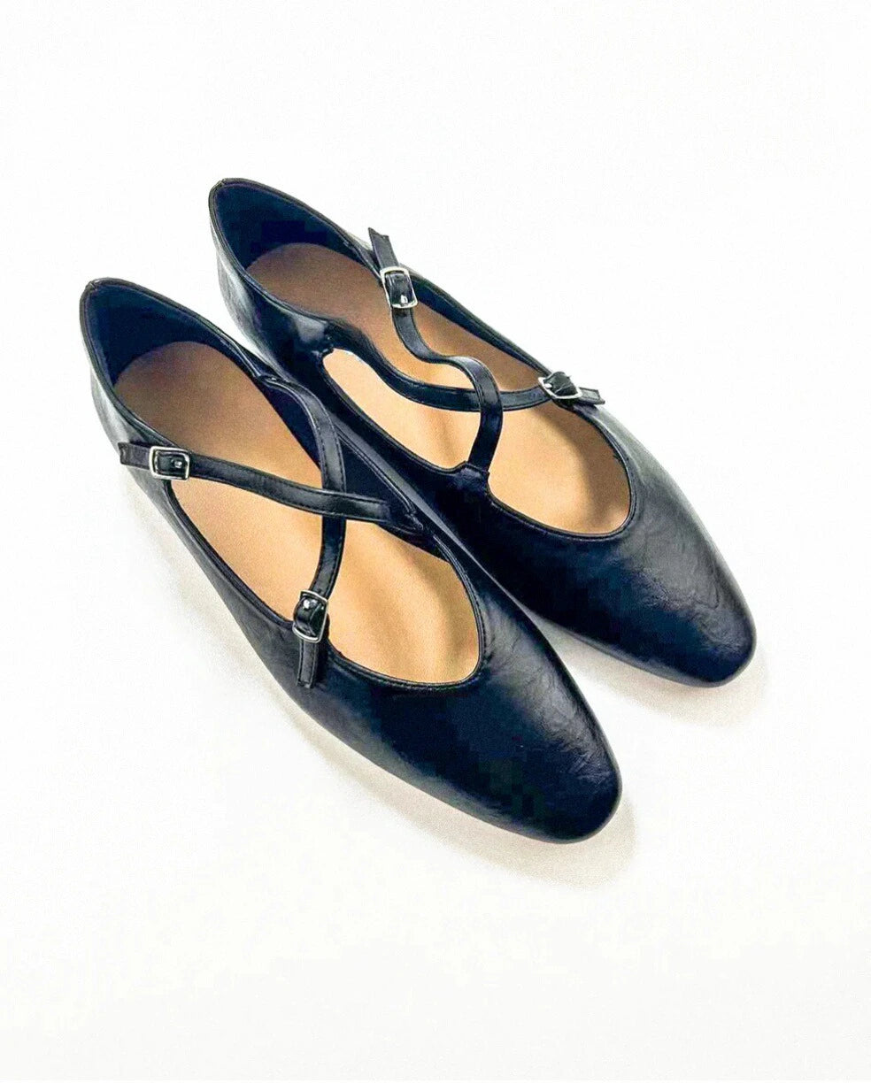 Cross Straps Point Toe Mary Janes
