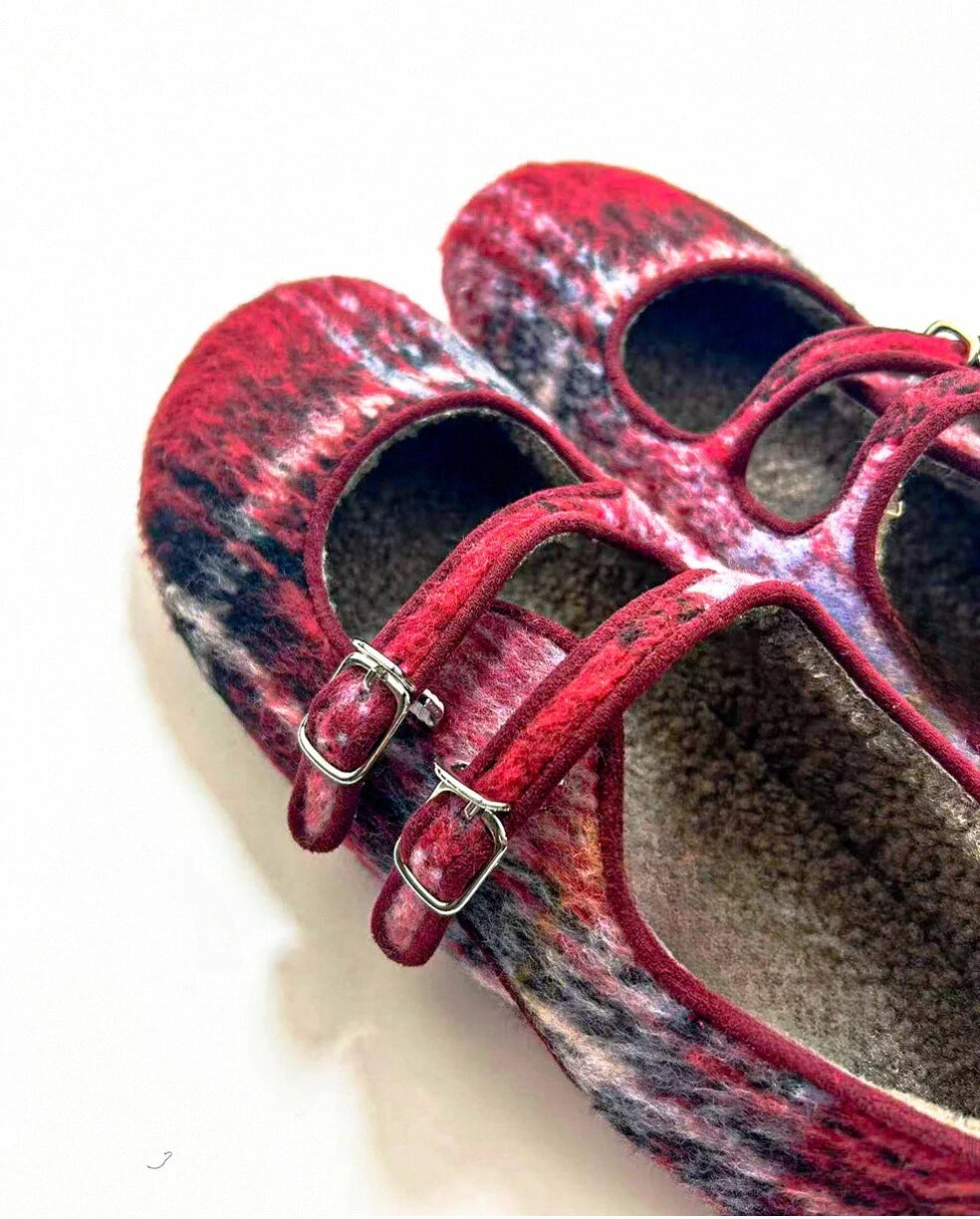 Faux Fur Lattice Double Straps Flats