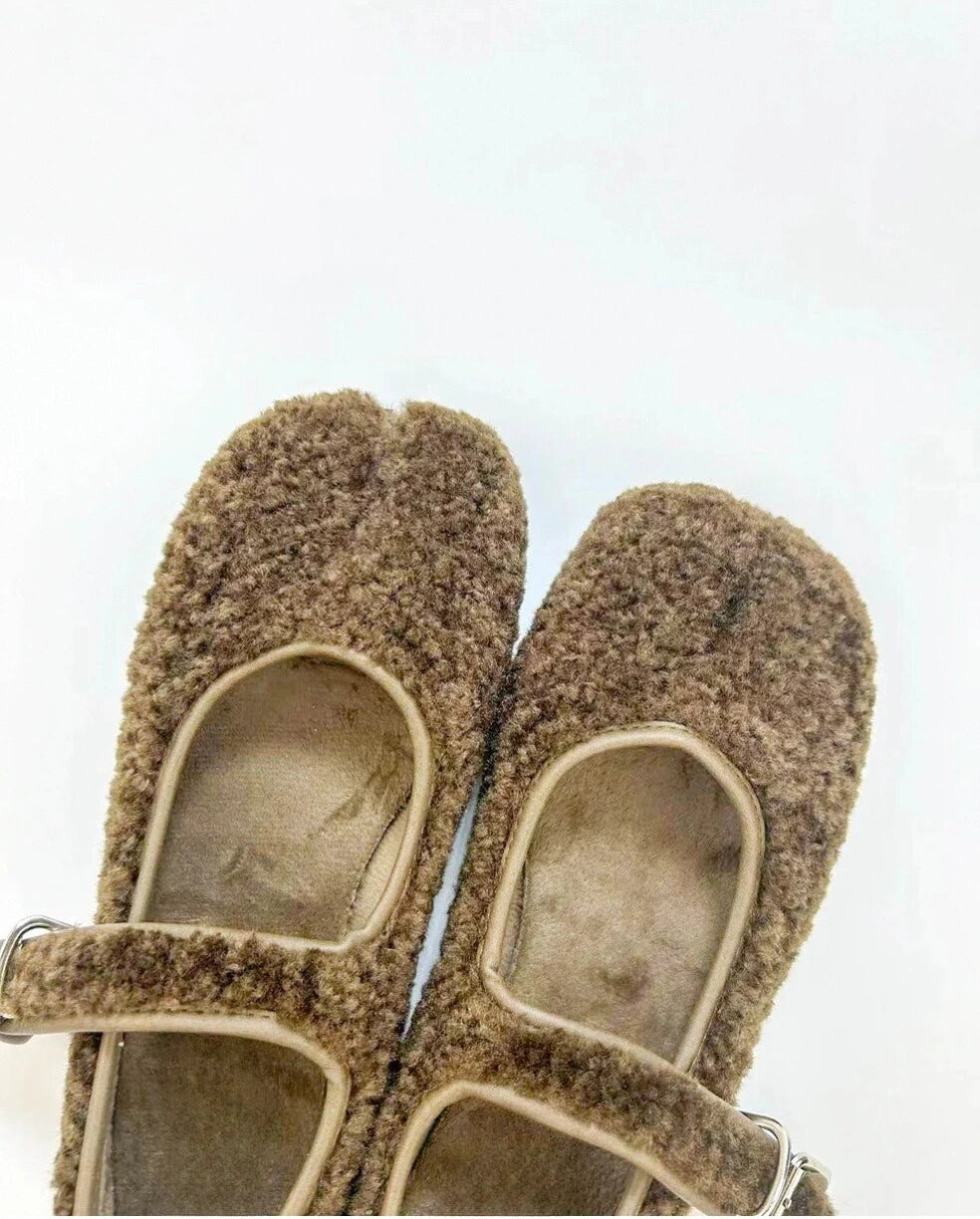 Faux Plush Tabi Mary Jane Flats