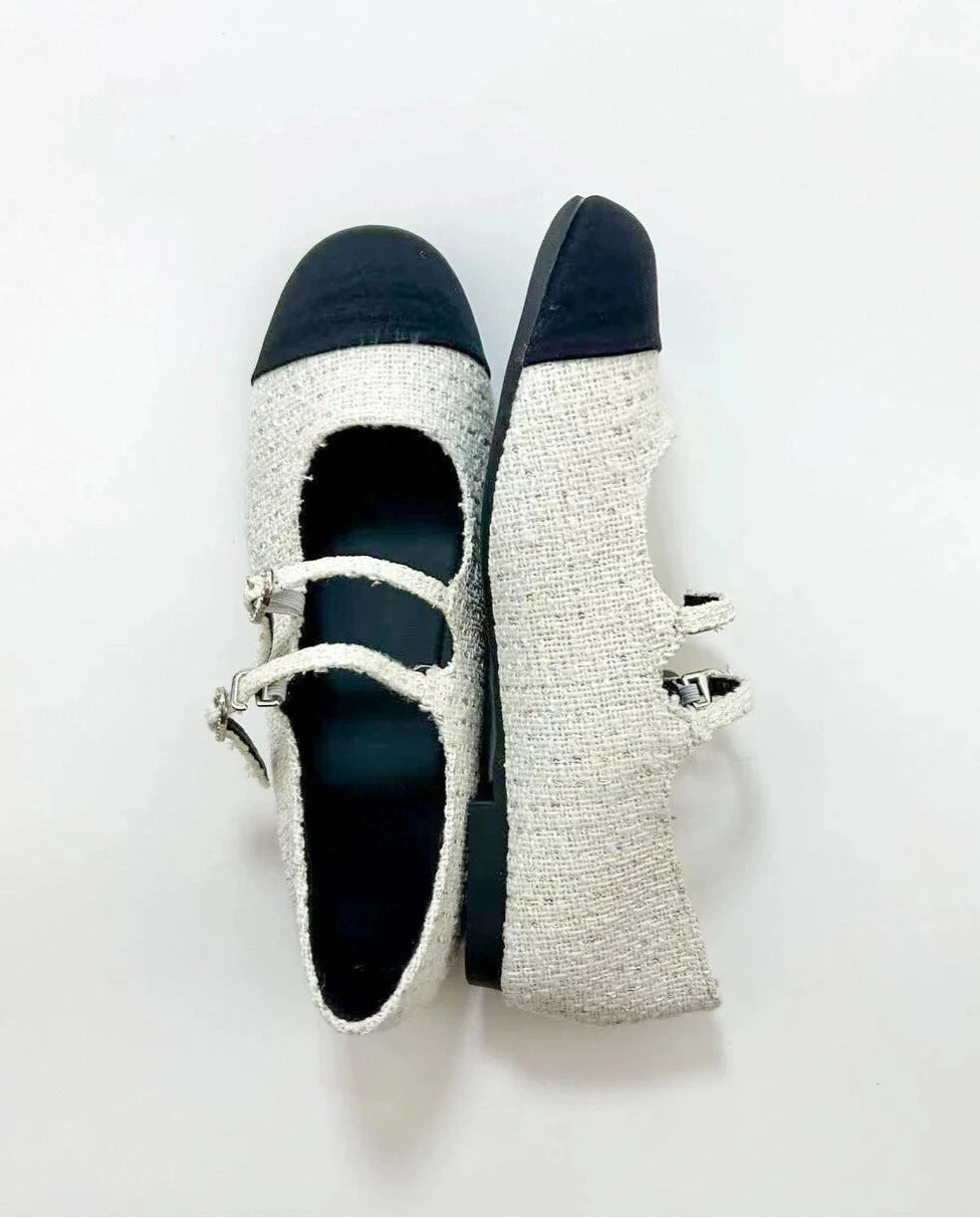 Color Block Double Straps Flats