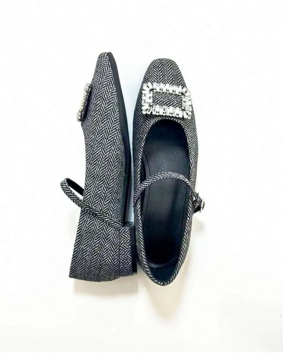 Rhinestones Plaid Mary Janes