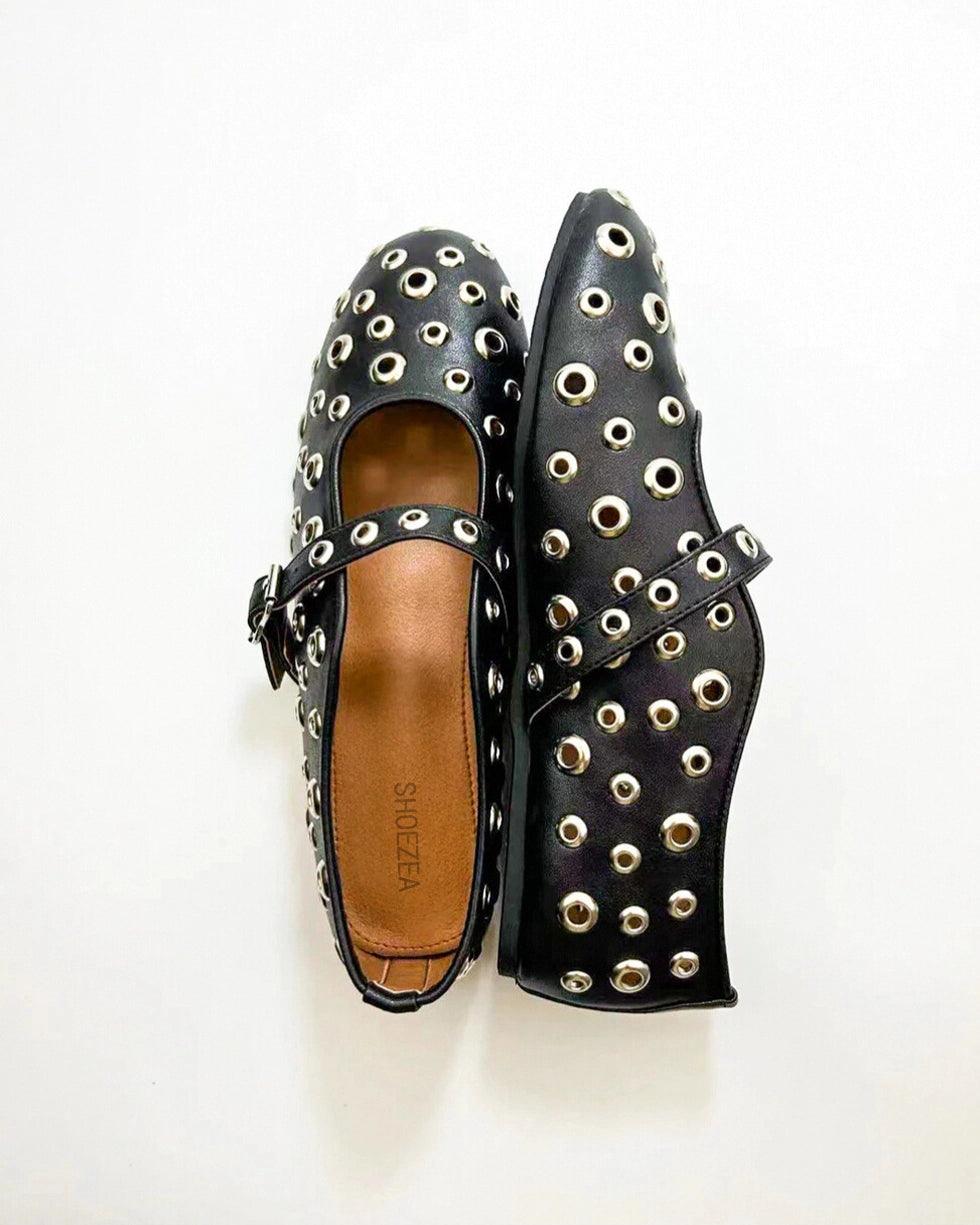 Hollow Out Studs Ballet Flats