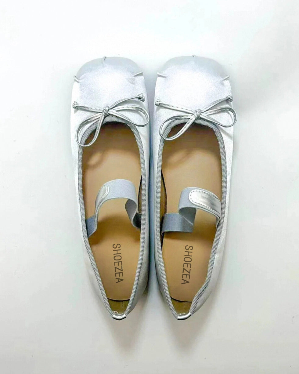 Satin Bow Tie Ballet Flats