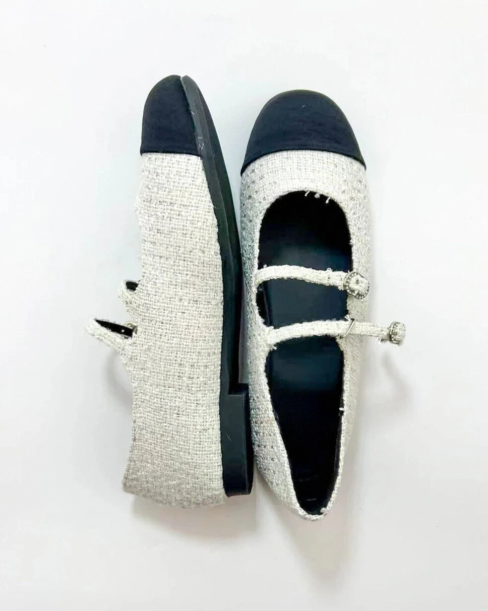 Color Block Double Straps Flats