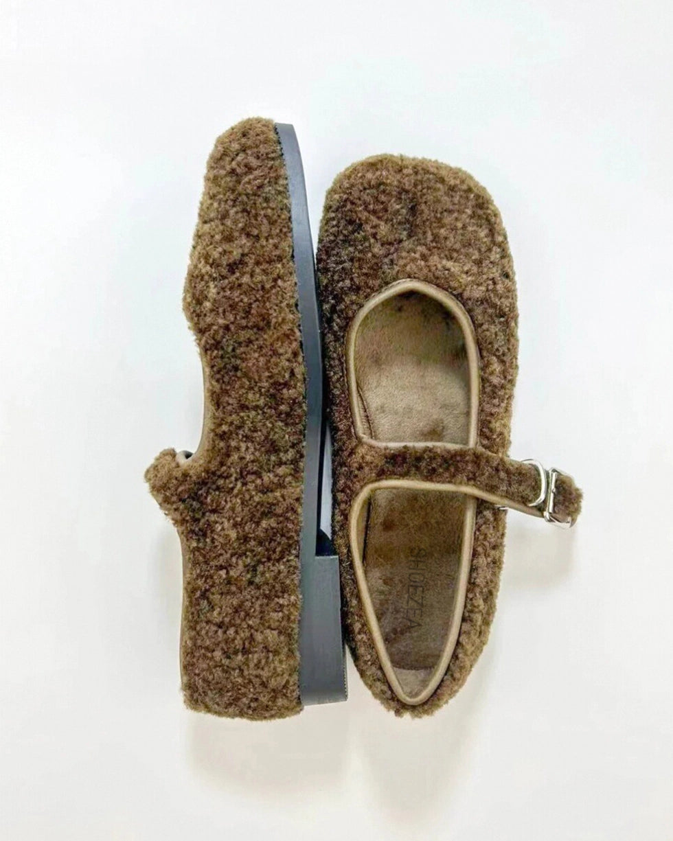 Faux Plush Tabi Mary Jane Flats