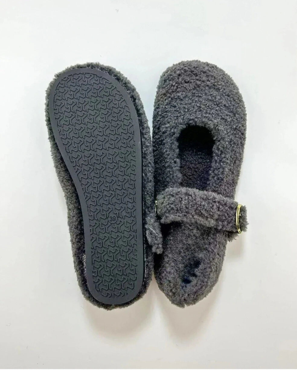 Faux Fur Mary Jane Flats